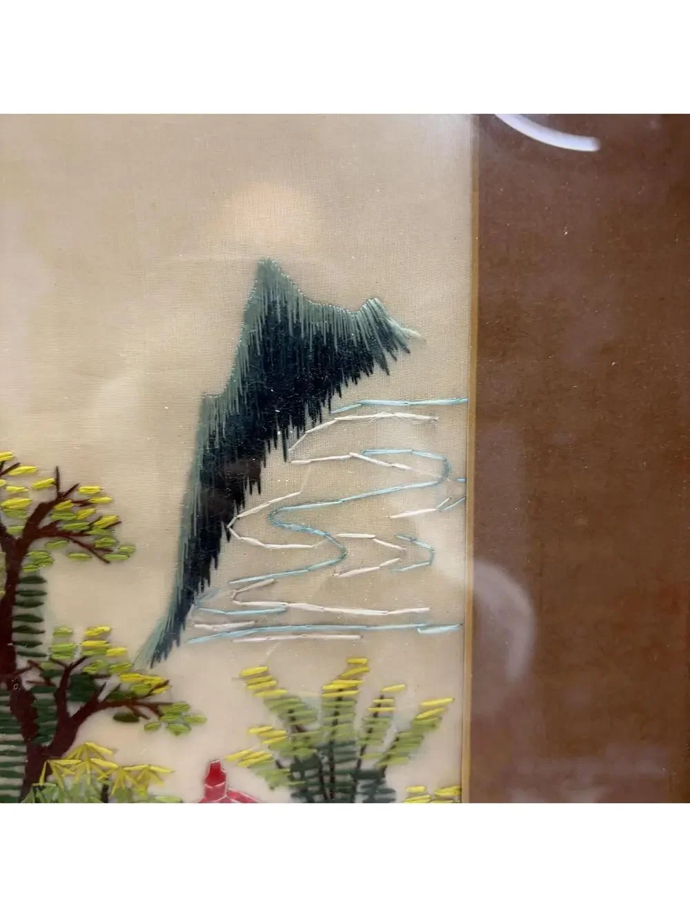 Oriental embroidered silk wall art vintage
